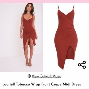 Lauriell Tobacco Wrap Front Crepe Midi Dress